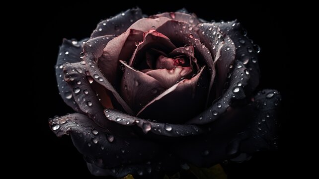 AI Generated. AI Generative. Close macro shot photo of realistic flower black rose. Can be used for wedding romantic or love concept. Graphic Art Illustration.