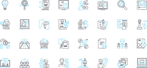 Resource allocation linear icons set. Prioritization, Optimization, Allocation, Management, Efficiency, Planning, Utilization line vector and concept signs. Distribution,Utilization,Forecasting