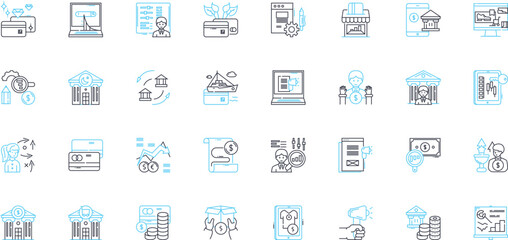 Table economics linear icons set. Pricing, Profitability, Demand, Supply, Competition, Costing, Revenue line vector and concept signs. Margins,Optimization,Discounting outline illustrations