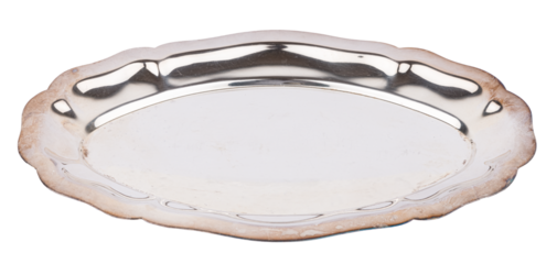 Antique art deco sterling silver plate kitchenware or silverware, isolated on white or transparent background
