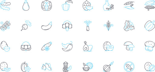 Fototapeta premium Convenience store linear icons set. Snacks, Drinks, Groceries, Quick, Easy, Accessibility, Impulse line vector and concept signs. Satisfying,Treats,Grab-and-go outline illustrations