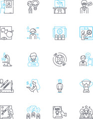 Internet education linear icons set. E-learning, Online, Digital, Web-based, Distance, Virtual, Cyber line vector and concept signs. Net,Multimedia,Interactive outline illustrations