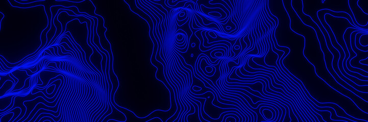 Blue topographic terrain. Contour line map.