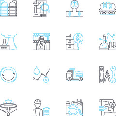 Commercial complex linear icons set. Retail, Business, Offices, Services, Restaurant, Parking, Convenience line vector and concept signs. Investment,Venue,facility outline illustrations