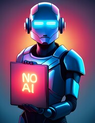 Robot holding up a sign No AI - generative AI 