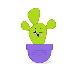 Cartoon character cactus with a cute face. Vector illustration