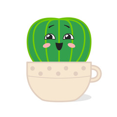 Cartoon character cactus with a cute face. Vector illustration