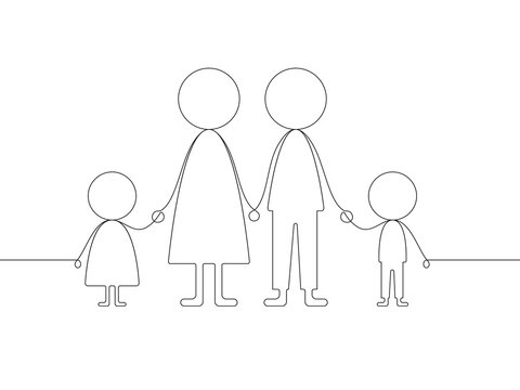 Abstract image of a family in one line. Illustration on transparent background
