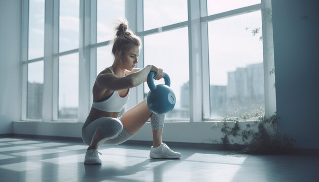 Beautiful girl working out and doing excercises to stay fit and healthy. Fitness concept. Generative AI illustrations