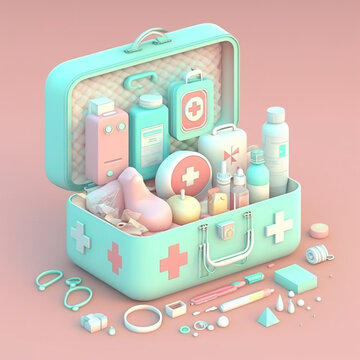 Apteczka, pierwsza pomoc, ilustracja medyczna 3d - First aid kit, first aid, medical illustration 3d - AI Generated