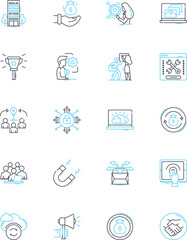 Commercial progress linear icons set. Expansion, Breakthrough, Growth, Profitability, Advancement, Development, Success line vector and concept signs. Prosperity,Modernization,Innovation outline