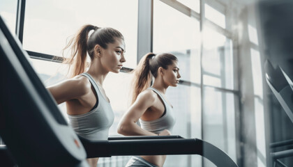 Fototapeta premium Beautiful girl working out and doing excercises to stay fit and healthy. Fitness concept. Generative AI illustrations