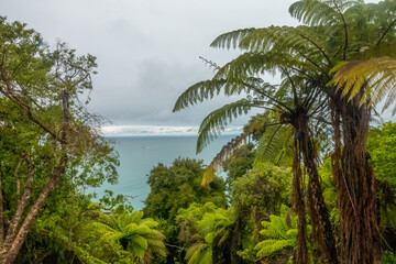 Fototapeta na wymiar Breathtaking scenery along the coastal trail of the Abel Tasman National park on the north end of the South Isalnd of New Zealand