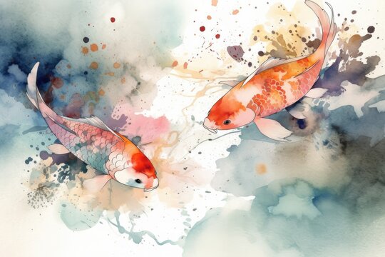 Oriental Japanese style abstract pattern background design with koi fish decorate in water color texture, 2023 chinese new year and spring festival, poster and greeting card template