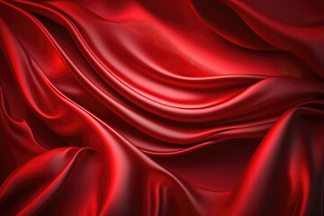 Fototapeta na wymiar AI generated beautiful elegant red soft silk satin fabric background with waves and folds