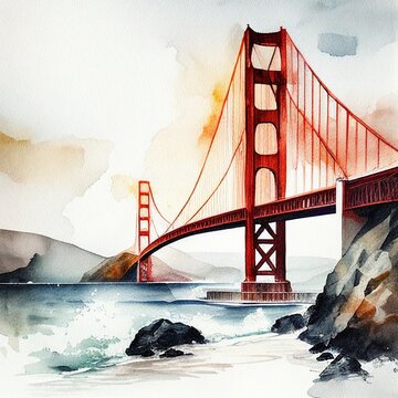 Golden Gate Bridge in watercolor style by Generative AI
