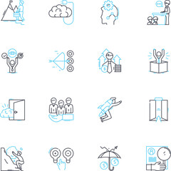 Public engagement linear icons set. Dialogue, Collaboration, Consultation, Interaction, Communication, Inclusion, Empowerment line vector and concept signs. Responsiveness,Transparency,Advocacy