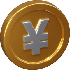 Golden yuan coin 3d render illustration