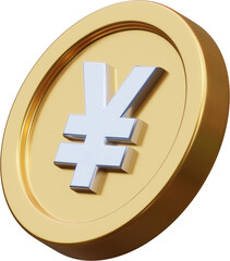 Golden yuan coin 3d render illustration