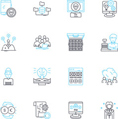 Trade promotion linear icons set. Rebates, Discounts, Coupons, Bargains, Sales, Promotions, Incentives line vector and concept signs. Offers,Deals,Trade shows outline illustrations