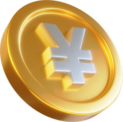 Golden yuan coin 3d render illustration