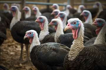 Poultry farm turkey in industrial rearing for meat food industry. Generative AI. - obrazy, fototapety, plakaty