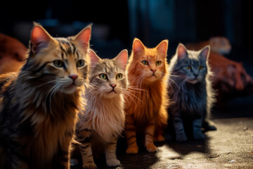 A group of cats of different breeds. Generative AI