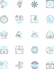 Intercontinental mobility linear icons set. Migration, Relocation, Emigration, Immigration, Transnationalism, Diaspora, Nomadism line vector and concept signs. Globalization,Mobility,Adaptation