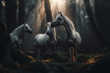 Obraz na płótnie Canvas Majestic unicorns captivate the imagination with enchanting presence. Awe-inspiring gathering. Generative AI