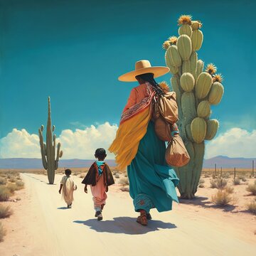 Matraca: A Stunning Oil Painting of a Mexican Woman Walking the Desert Landscape