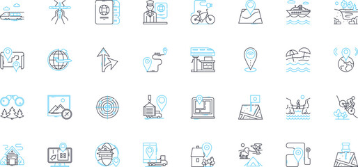 Location tracking linear icons set. Geolocation, Tracking, GPS, Navigation, Map, Positioning, Mobility line vector and concept signs. Location-based services,Real-time,Beacon outline illustrations