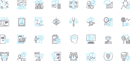 Financial evaluation linear icons set. Profitability, Liquidity, Solvency, Leverage, Efficiency, Analysis, Forecasting line vector and concept signs. Benchmarking,Ratios,Valuation outline