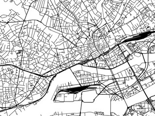 Vector road map of the city of  Nantes Centre in France on a white background.