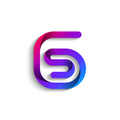 Arab number six logo formed by colorful bright line, folded from ribbon, vector illustration 10EPS