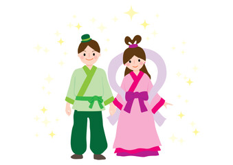 七夕用の織姫彦星のイラスト素材