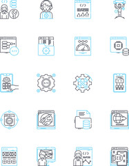 Behavioral targeting linear icons set. Personalization, Analytics, Retargeting, Segmentation, Advertising, Data, Cookies line vector and concept signs. Behavior,Consumers,Clickstream outline