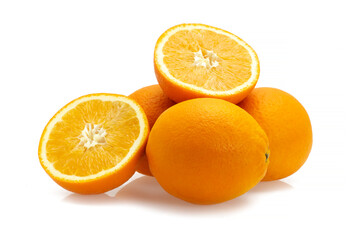 Fresh Oranges: Whole and Sliced Citrus Fruits Isolated on White Background