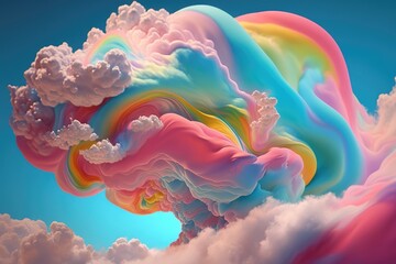 rainbow glitter cotton candy swirling into cloud in the sky. distinct generative AI image.