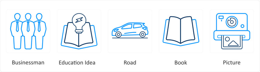 A set of 5 mix icons as businessman, education idea, road