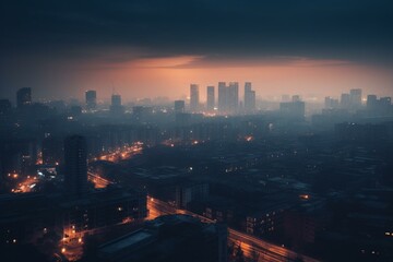 Fototapeta na wymiar Stunning hazy urban skyline with cozy illumination. Generative AI