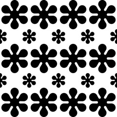 Seamless pattern with black and white flowers on a white background