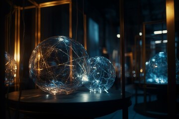 Interconnected luminous orbs network. Generative AI
