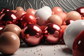 A simple Christmas balls wallpaper in 3D. Festive and minimalistic. Happy holidays. Generative AI