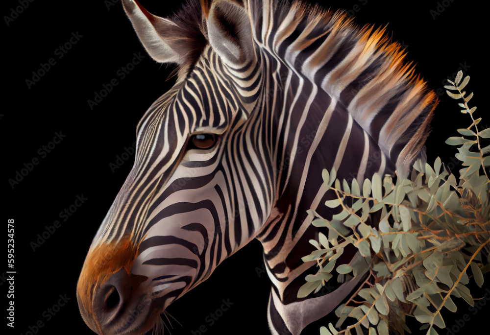 Poster beautiful abstract, grevy's zebra on autumn leaves background. generative ai technology.