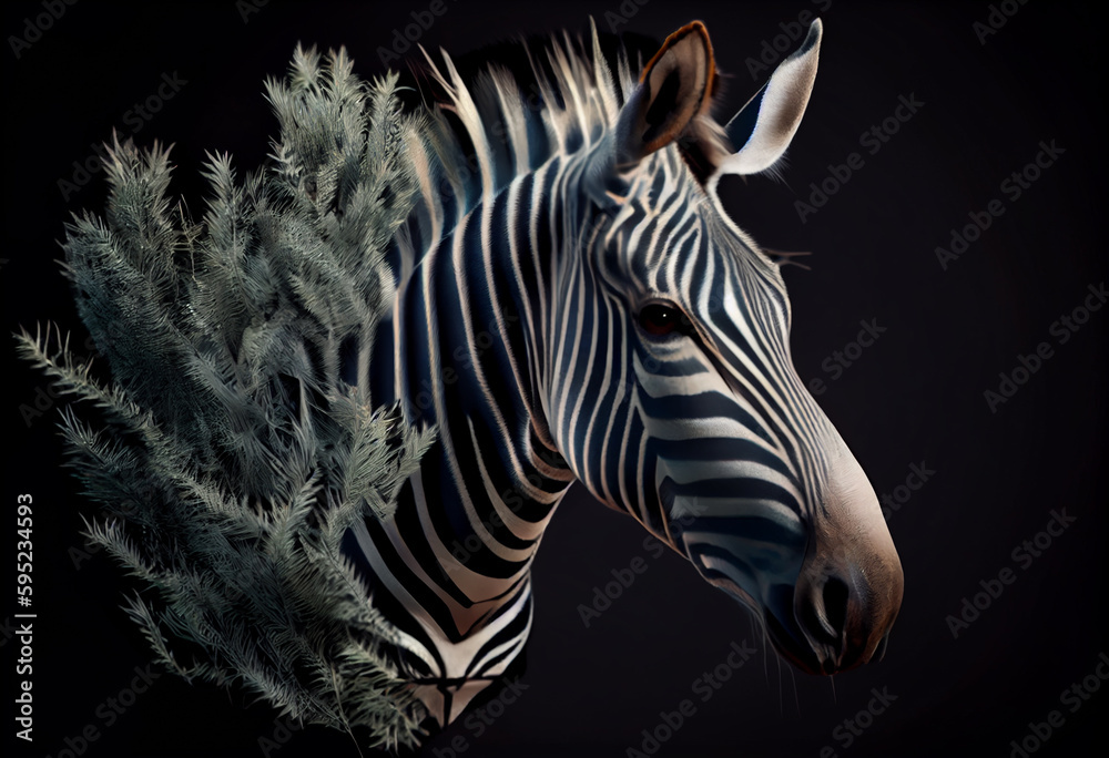 Aufkleber beautiful abstract, grevy's zebra on autumn leaves background. generative ai technology.