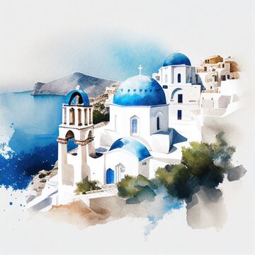 Greece in watercolor style by Generative AI
