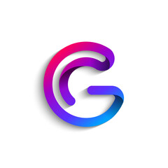 Ribbon font alphabet, English uppercase 3d letter G, vector illustration 10EPS