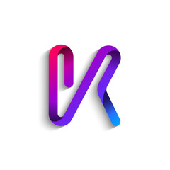 Ribbon font alphabet, English uppercase 3d letter K, vector illustration 10EPS