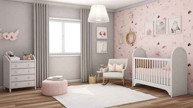 Modern baby room interior  children's room and baby interior.