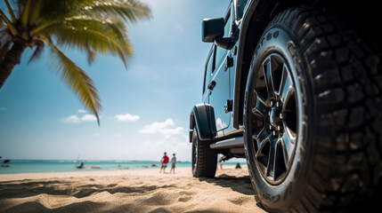 自動車　美しいビーチ　イラスト | car, beach, sky, Generatie AI